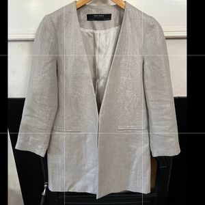Zara Silver Metallic Long Blazer